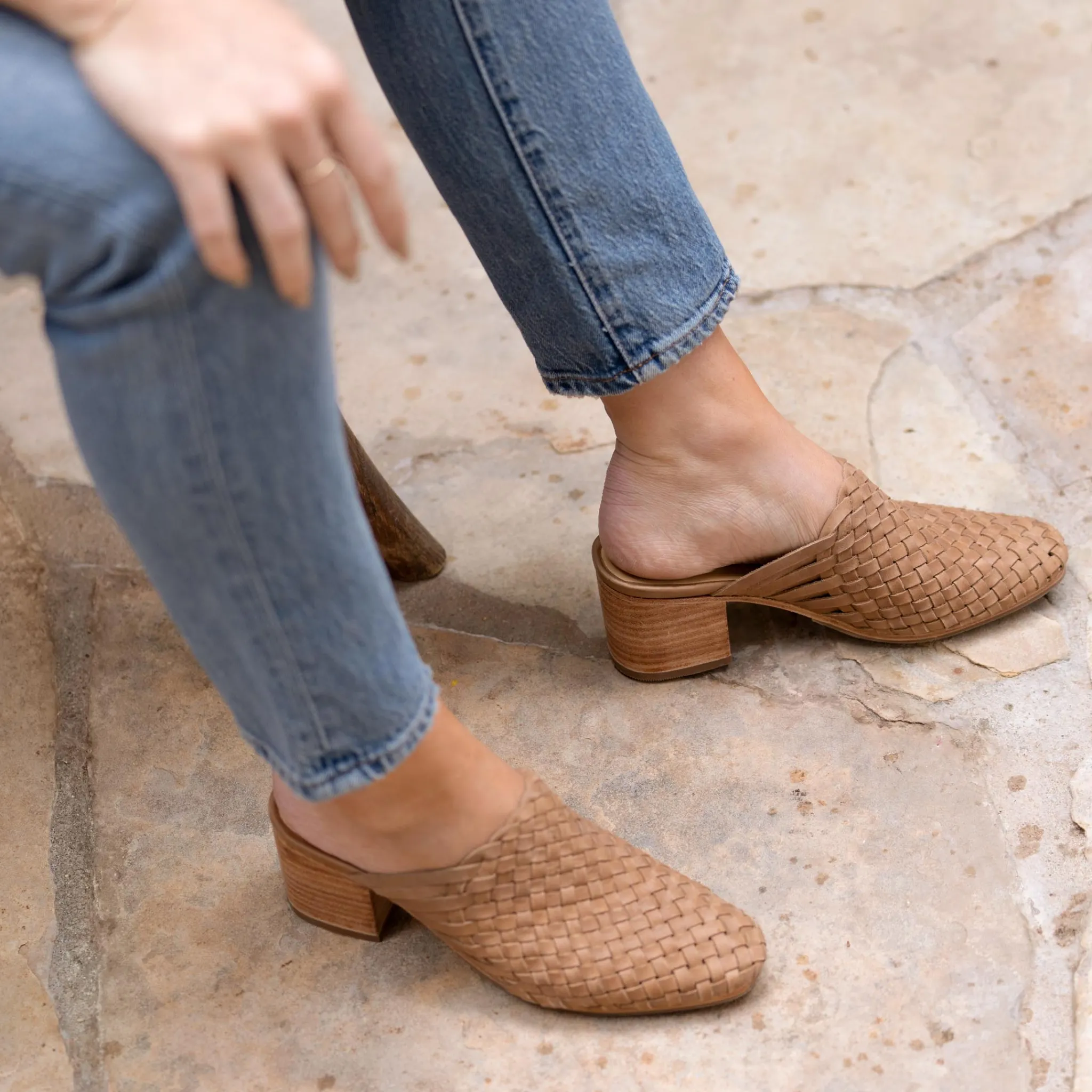 Nisolo Mules-All-Day Woven Heeled Mule Almond