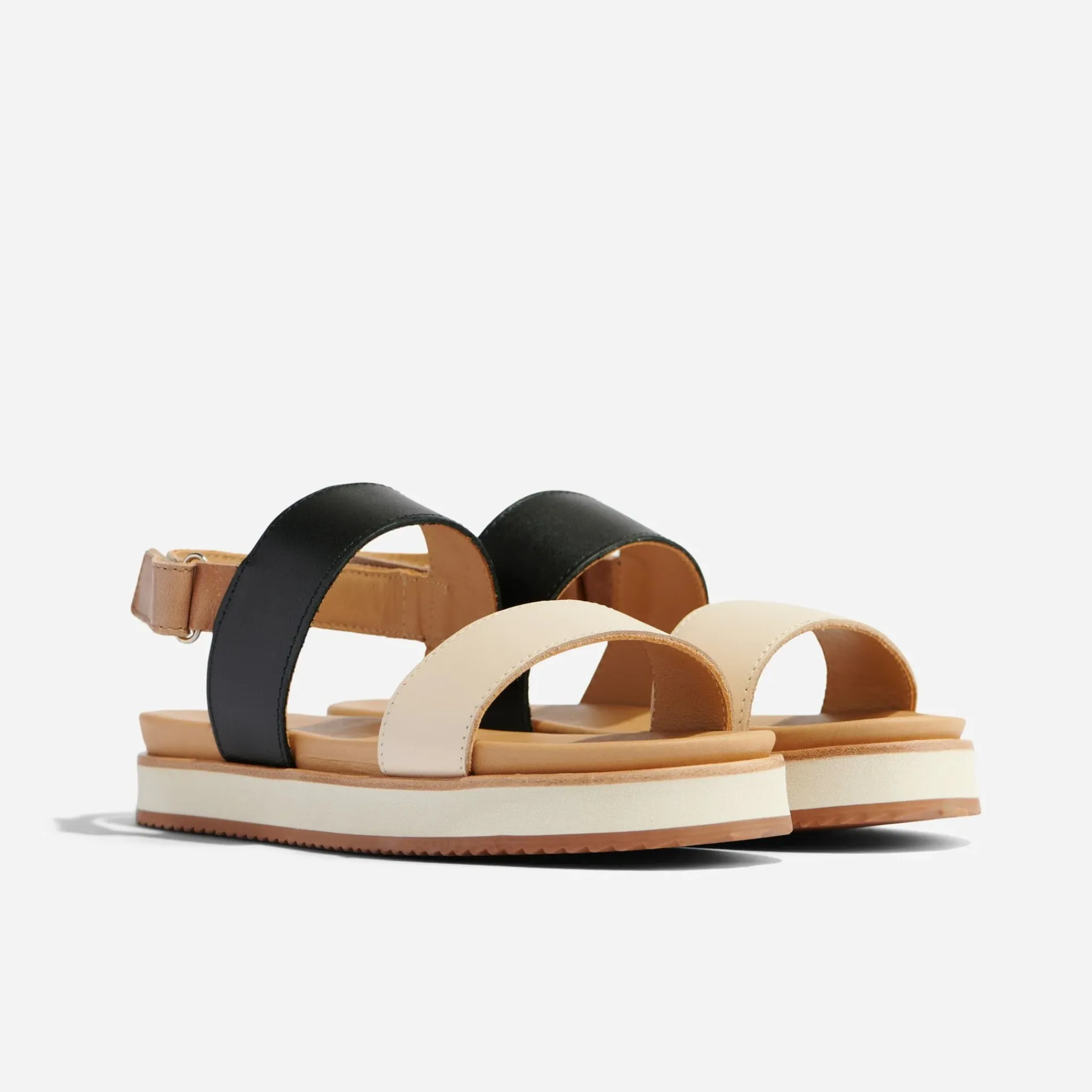 Nisolo Sandals-Go-To Flatform Sandal Bone/Black Colorblock