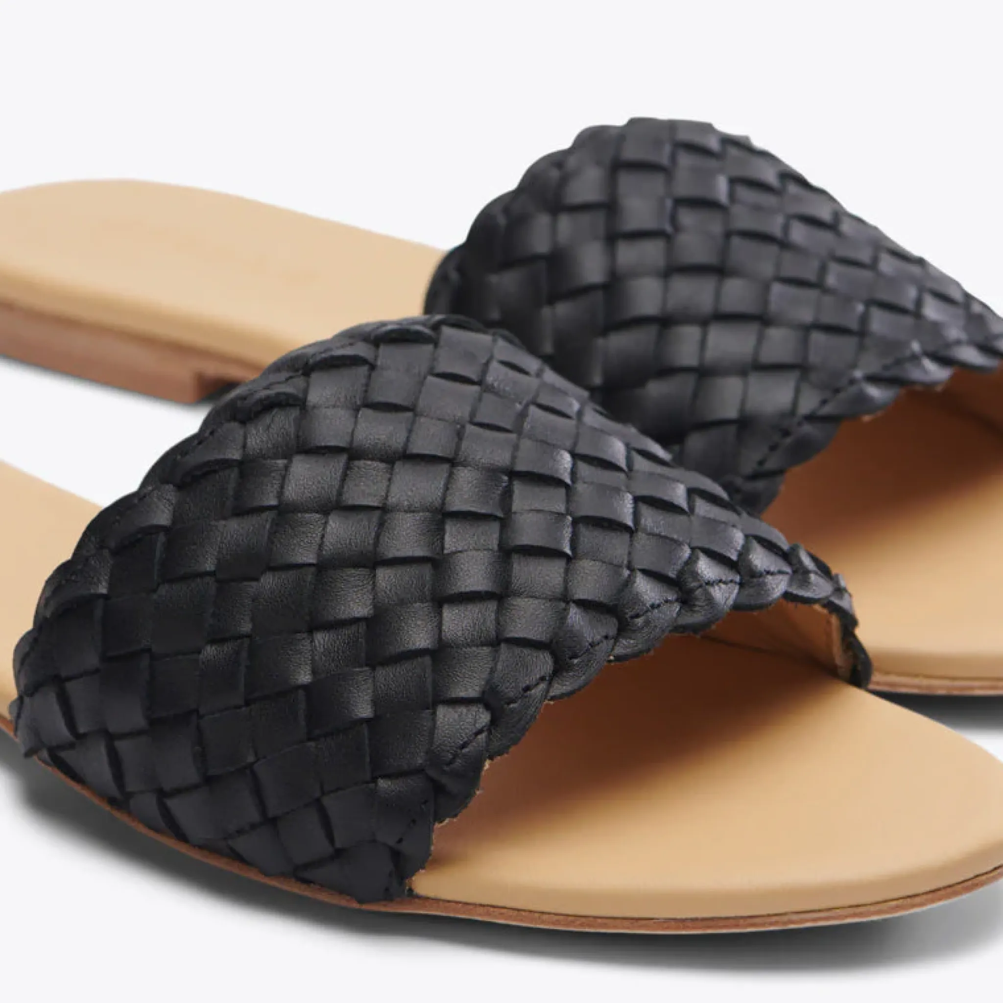 Nisolo Flats & Slip Ons-Isla Woven Slide Woven Black